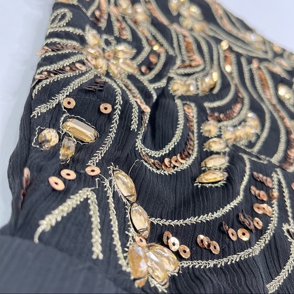 𝅺NEW Ricki’s Gold Jewelled Sequinned Glam Sheer Overlay Long Fancy Dress Gown - Picture 7 of 16